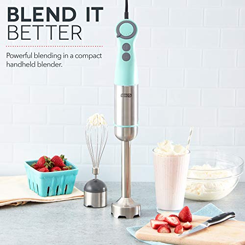 Dash Chef Series Immersion Hand Blender, 5 Speed, 330W Handheld Stick Blender with Whisk Attachment, Stainless Steel Blades for Soups, Sauces, Smoothies & Purées - Aqua by DASH - Image 2