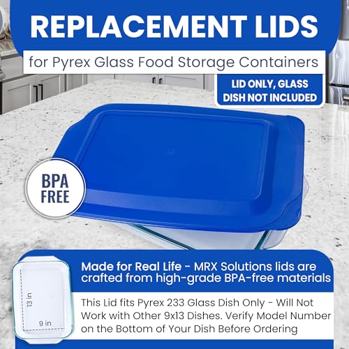 Replacement Lid fits Pyrex 9x13 233 Glass Casserole Baking Dish Container with Tab Handles, for 3-Quart Model 233-PC (Blue) by MRX Solutions - Used condition - Image 5