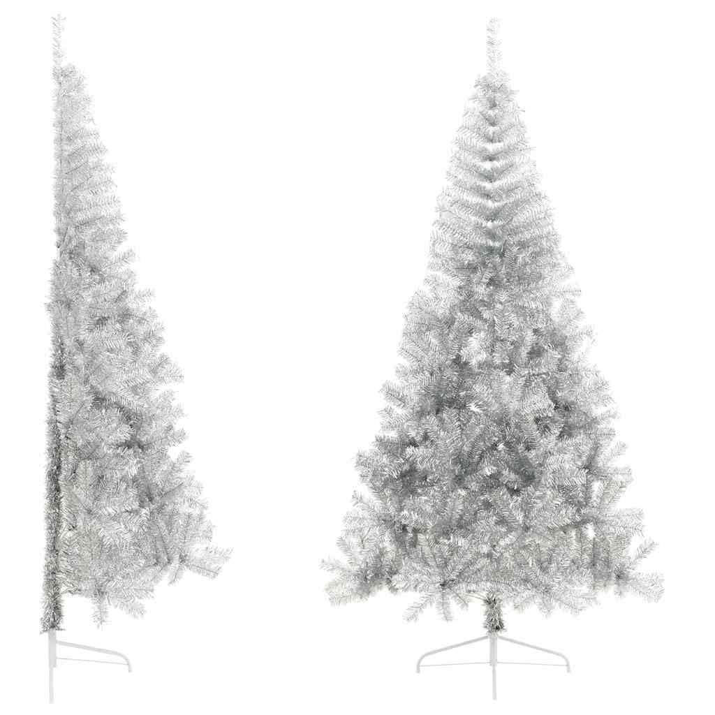 Árbol de Navidad artificial plateado con soporte, 240 cm, semicircular, 1050 ramas de PET, soporte estable de acero para salón, pasillo, balcón, terraza, Adviento, decoración navideña