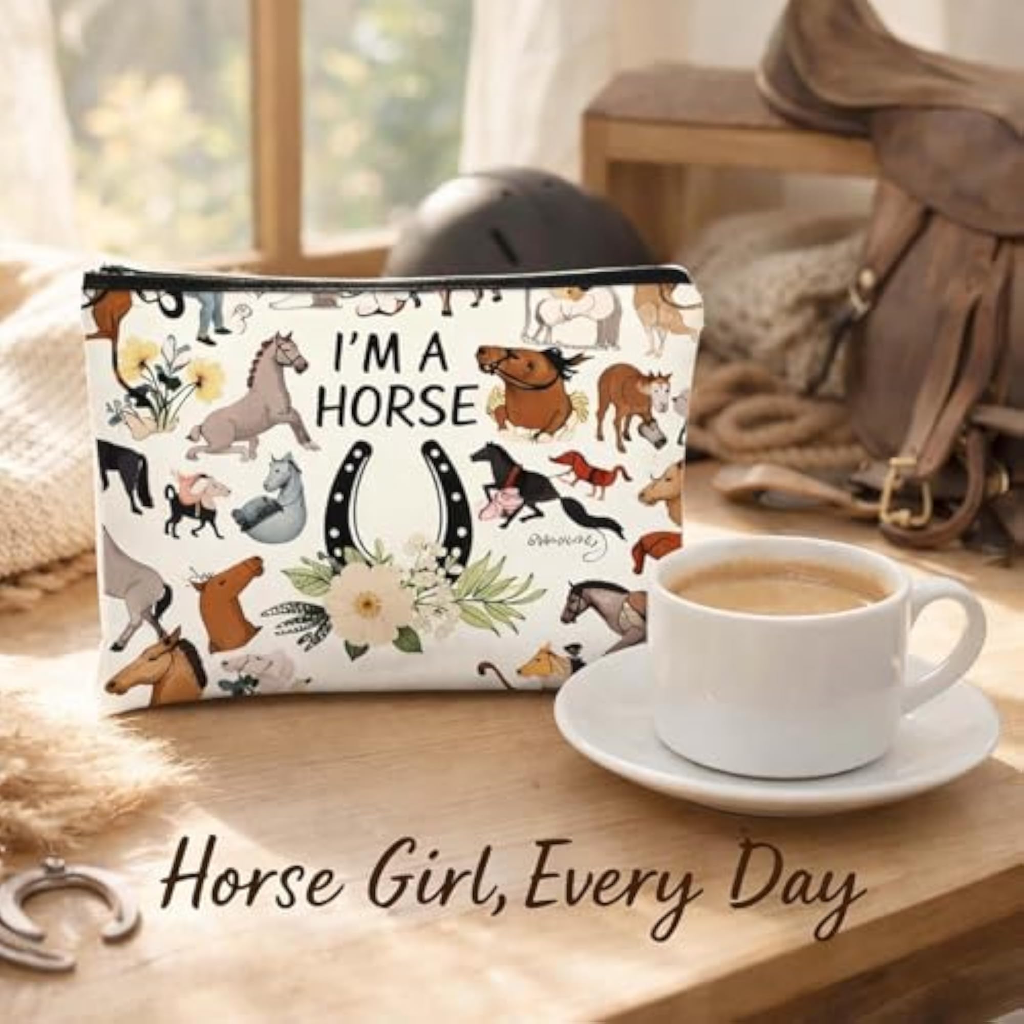 Horse Themed Makeup Bag Canvas Cosmetic Pouch
