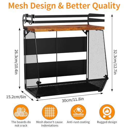 Magnetic Shelf for Fridge with Wood Lid - Magnetic Spice Rack for Refrigerator， Mesh Design Large Shelf Basket, Shelves  - Additional View