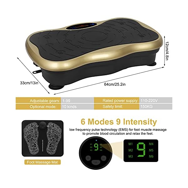 XUKOOM Vibration Plate Exercise Machine, Vibration Platform Fitness with Foot Mat/2 Loop Bands /5 Resistance Bands, 99…