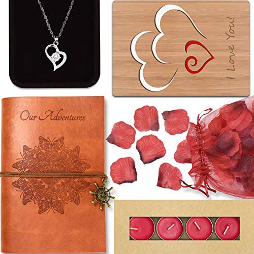 Anniversary Gifts For Her- INCLUDES: Sterling Silver Necklace, Leather Journal, Rose Petals, Romantic Candles & Bamboo Love Card - Thumbnail 2