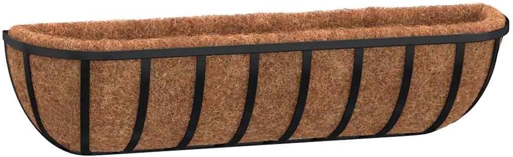 vidaXL Black Steel Wall Troughs with Coco Liners - 2 Pc Set, Wall/Mounted Hanging Planters for Garden, Balcony, Terrace, 24"x7.5"x6.3"