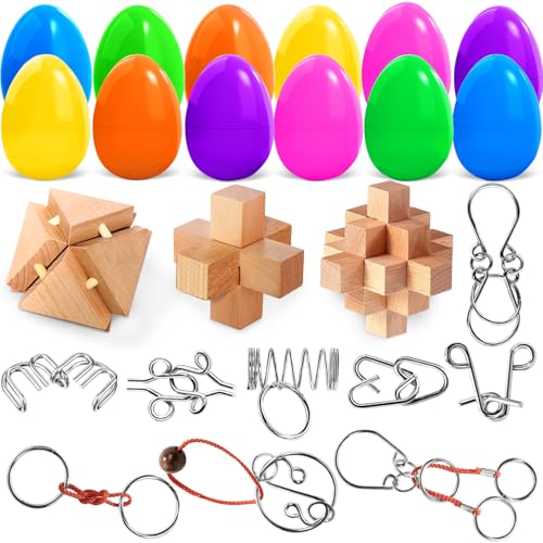 DEKWELL Easter Basket Stuffers for Older Kids Teens Adults,12 Packs Easter Egg Filled with Brain Teaser Puzzles Toys Fillers Inside,Prefilled Easter Eggs Gifts