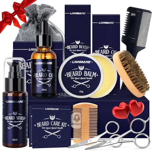 Lionmane Valentine's Day Beard Care Gifts Kit for Men, Beard Mustache Grooming Kit -Beard Balm,...