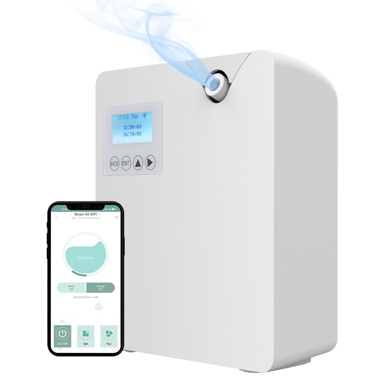 Difusor de aceites esenciales 300 ml, humidificador de aromaterapia con tecnología de nebulización, difusor de aromaterapia, controlado aplicación Bluetooth (blanco), D0193