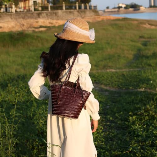 Image of Woven Tote Bag For Women, Fashion Crossbody Shoulder Bag, Casual Top-handle Handbags, and Travel Purses Phone Bag