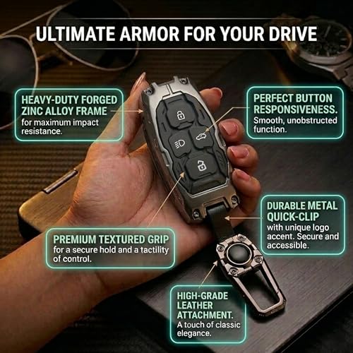 Image of Car Key Cover Compatible with Tata Nexon, Harrier | Safari | Altroz | Tigor | Ev | Punch | Tiago Ev Electric 4-Button Smart Key (Transformer Armour Series)