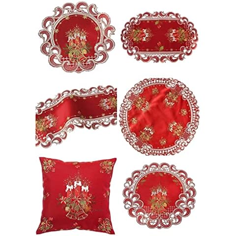 Table Runner Table Cloth Table Runner Christmas Embroidered Candles Red White (60 Round) Cover