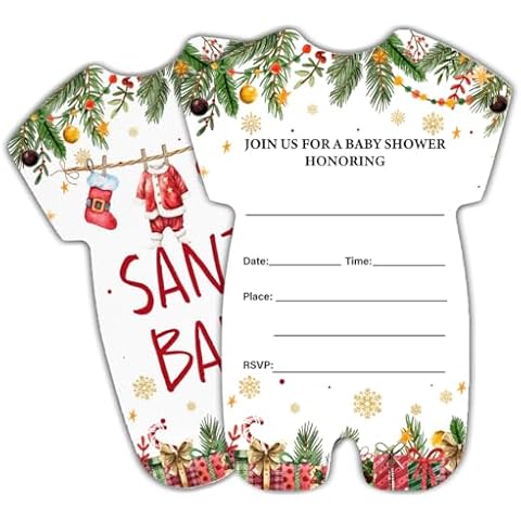 LyoGao Christmas Baby Shower Invitations - Santa Baby Christmas Baby Shower Party Fill in Invites Cards With Envelopes (20 Pack) Cover