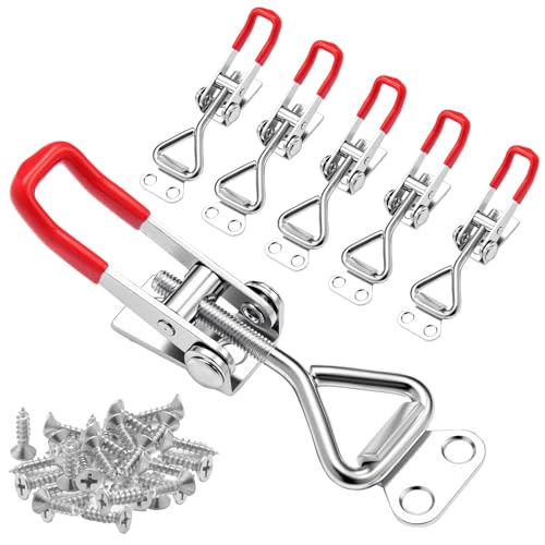 pwkauka 6 Pack Toggle Latch Clamp 4001 Adjustable Quick Release Pull Latches toggle latch for Smoker Lid Jig Tool Box Cooler Trunk & Case Heavy Duty 330Lbs Holding Capacity (24pcs Screws)
