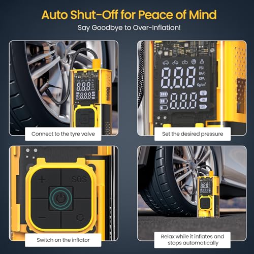 Image of Portronics Vayu 3T Transparent Portable Tyre Inflator 150 PSI with Dual 2000mAh Rechargeable Battery, Digital Display, Auto Shut-Off, LED Light with 2 SOS Modes, Type-C Air Pump for Car, Bike &Bicycle