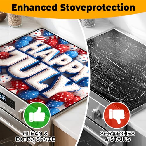 Image of Patriotic Stove Top Cover, Heat Resistant Electric Stove Protector Mat, Large Diatomite Kitchen Counter Mat, Independence Day Decor American Flag Kitchen Accessory (happy july, 28x20 Inch)