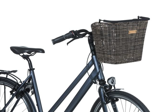 Basil Bremen Rattan Look Fahrradkorb – Vorderrad – Kunststoff-Rattan – abnehmbar – inkl. KF Adapterplatte – Nature Braun