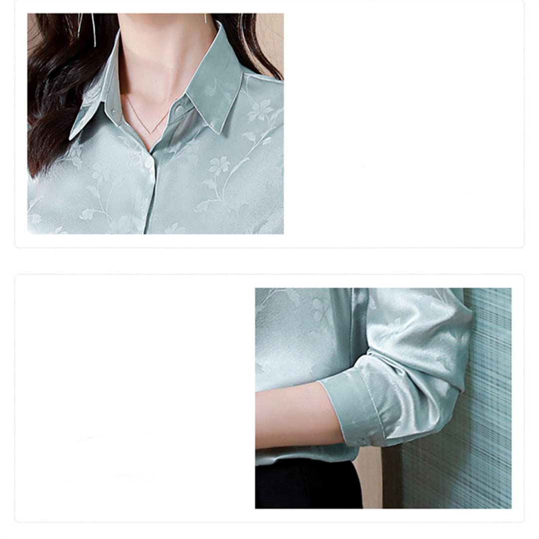 Blusa de satén de Manga Larga con Estampado Floral para Mujer Camisa de Vestir de Trabajo con Botones y Cuello en V para Mujer Gray M