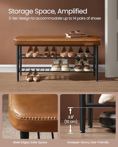 Image of VASAGLE Shoe Bench, Synthetic Leather with Stitching, Loads 300 lb