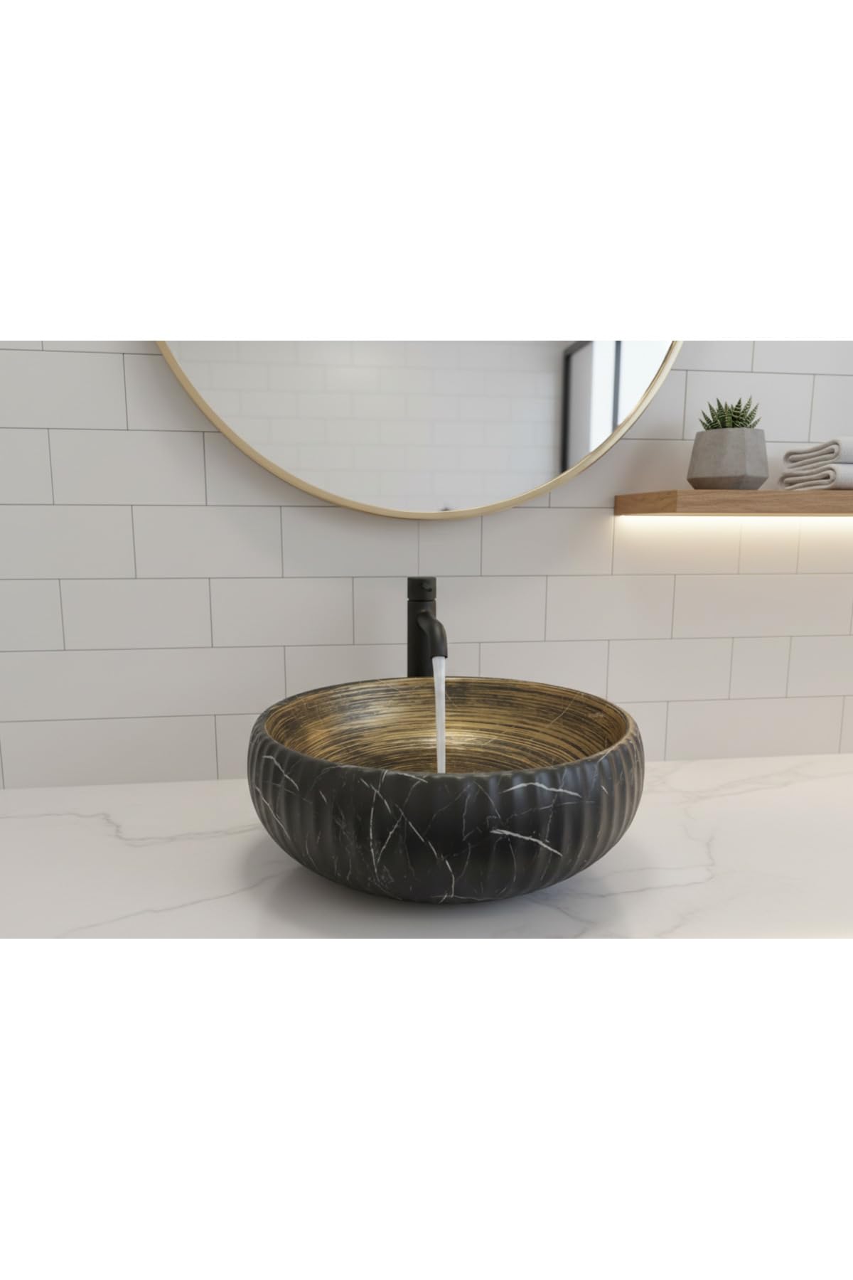 Antique Pattern Countertop Basin Sink Matte Gold Above Counter Bowl, Round Shape, 15 inch Diameter Bathroom Vanity Sink - Mat Gold, One Size