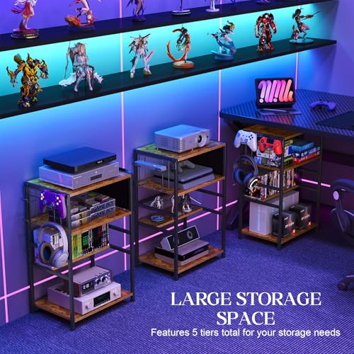 4-Tier AV Media Stand,Game Console Stand with 4 Hooks and Fabric Bags,DVD Shelf,Media Storage Cabinet,Audio Rack Record Player Stand Small Entertainment Center for Home Dorm, Apartment - Image 5