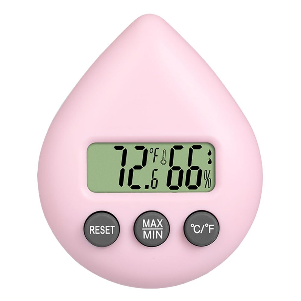 Indoor Thermometer Digital Thermometer Humidity Gauge, Humidity Meter, Room Thermometer, Temperature and Humidity Monitor, with Maximum and Minimum Records, for Home Office Greenhouse (Pink)
