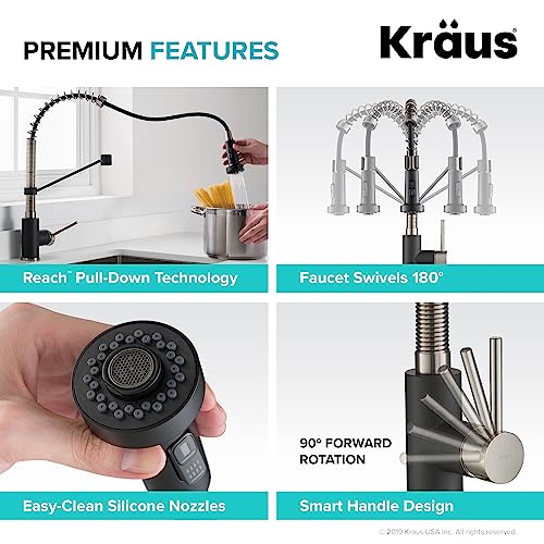 KRAUS Bolden Commercial Style 2-Function Single Handle Pull Down Kitchen Faucet in Stainless Steel/Matte Black, KPF-1610SSMB (Pack of 1) - image 8