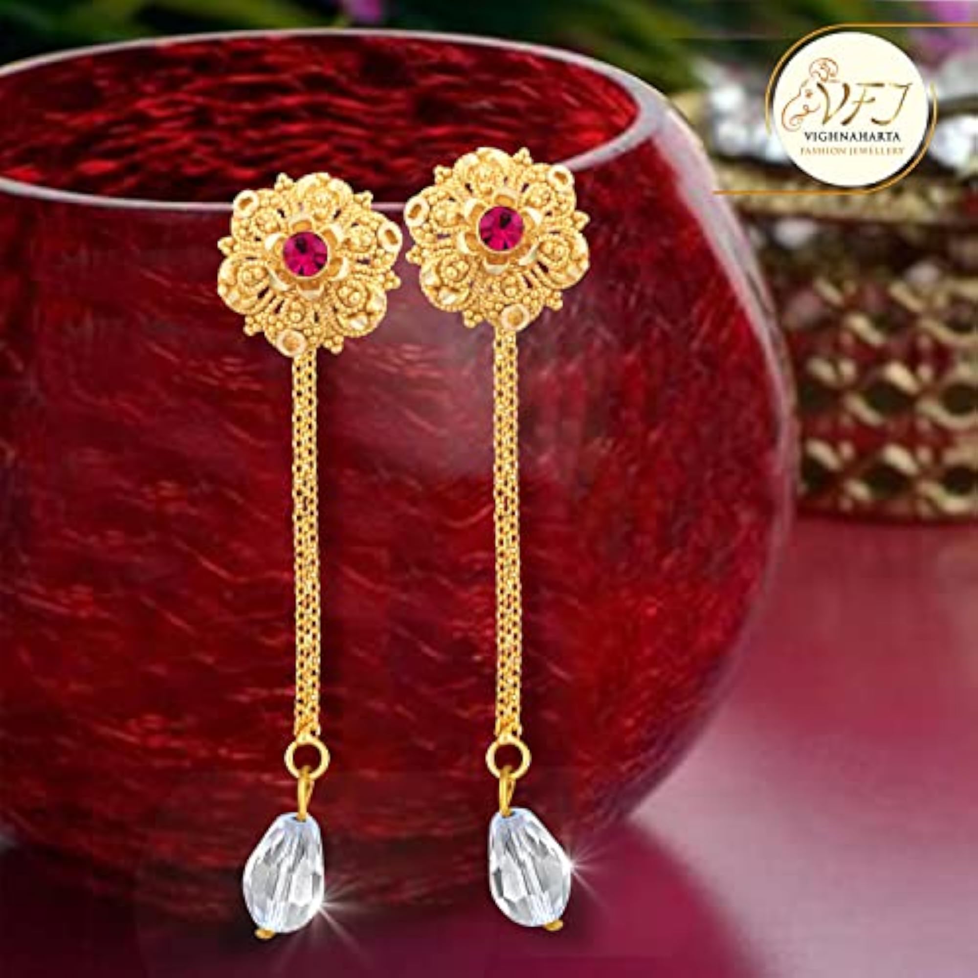 Women's Plated Removable Stud and Chain Drop Earring Combo Set