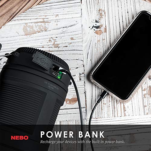 Nebo Big Poppy Rechargeable Lantern Flashlight 6908 Bundle: 300 Lumen Lantern, 120 Lumen Spot Light, Flickering Flame Mode, Built-In Power Bank With Edisonbright Usb Reading Light #TOP6