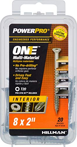 Power Pro Premium One Tornillos Multi-Material Cabeza Plana, Acero Zincado, #8 x 2 pulgadas, Caja de 20 Tornillos miniatura 1