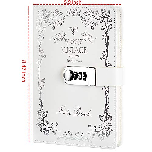 Junshop Lock Journal Diary Digital Password Notebook Leather Binder Diary With Combination Lock Print Bronzing (White) #TOP1