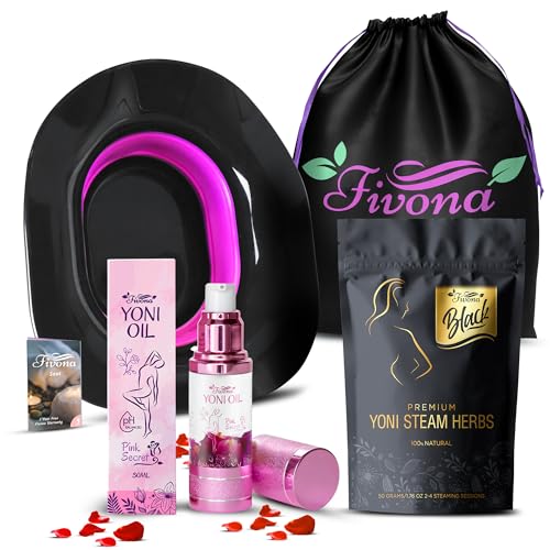 Image of Fivona Black 4-in-1 Yoni Care Steam Kit Includes Feminine V Oil, Sitz Bath Seat, Yoni Steaming Herbs and Storage Bag - Effective Detox pH Balance Cleansing and Moisturizing