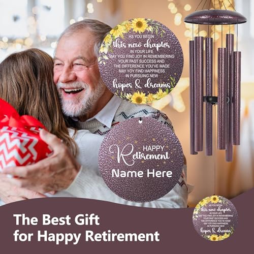 Image of ASTARIN Personalized Happy Retirement Gifts for Women Men, Retirement Deep Tone Wind Chime, Retire Gift for Women /Men Teacher Coworker 2025, Going Away Farewell Gifts