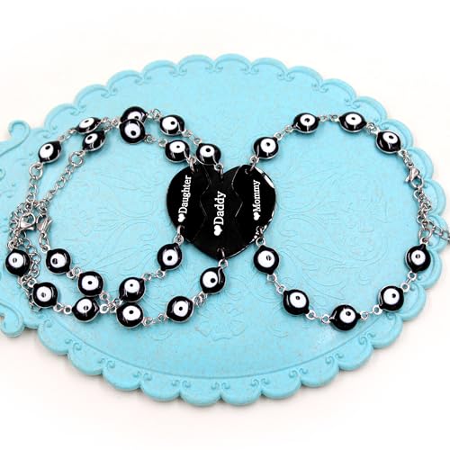Image of Uloveido 3 Pcs Black Devil's Eye Adjustable Bracelet, Heart Shaped Puzzle Stainless Steel Bracelet, Christmas and Thanksgiving Gifts for Friends and Family Y4292-dian