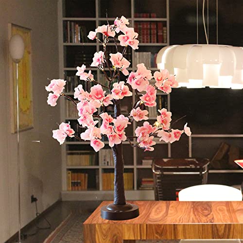24 Led Pink Cherry Blossom Tree Light 24 Inches Artificial Tabletop Fairy Tree Lamp Eight Lighting Modes Usb Or Battery Operated With Timer Decor For Bedroom Wedding Christmas Spring (Warm White) #TOP2