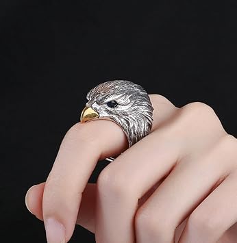 HUUGVBCO 925 Sterling Silver Eagle Ring Unique Neutral Silver Eagle Knight Opening Adjustable Ring Gothic Punk Style Men and Women Vintage Ring Animal Eagle Jewelry Gift for Couple