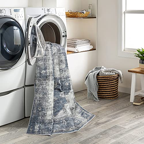 Comicomi Washable Rug 5X7 - Antique Distressed 5X7 Area Rugs, Ultra Thin Rugs For Living Room, Boho Tribal Bedroom Rugs(Blue/Grey, 5'X7') #TOP4