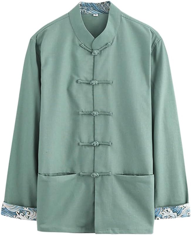 ZHOUXIAO Linen Traditional Long Sleeve Tang Suit Chinese Kung Fu Uniform Men Coats Shirt Martial Arts Uniform