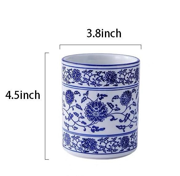 123Arts Utensil Holder,Blue and White Ceramic Utensil Crock,Chopstick Storage Kitchen Decor