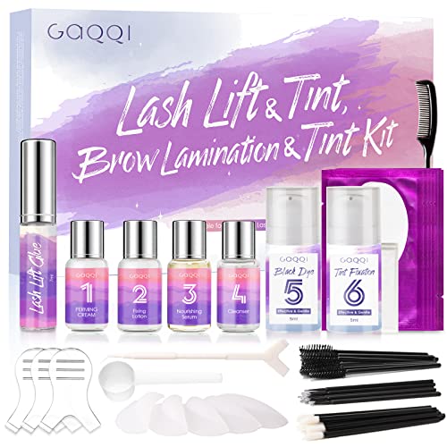 GAQQI Lash Lift and Tint Kit, Brow Lamination and Tint Kit Professional, 4 in 1 Eyelash and Eyebrow Lamination Kit with Black Dye for Professional & DIY Use, 6-8 Weeks Long Lasting