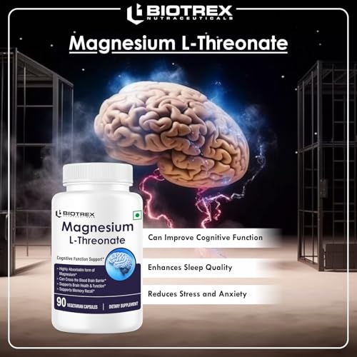Image of Biotrex Nutraceuticals Magnesium L Threonate 2000mg Per Serving | Better sleep, Cognitive Support & Quick Thinking | Brain & Memory Function | Most Bioavailable Form of Magnesium | 90 Vegetarian Capsules