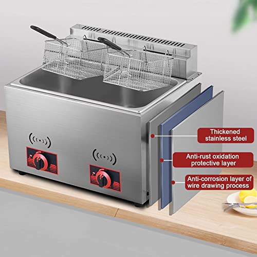 Gasfritteuse, Doppeltanks, 12 l, kommerzielle Fritteuse, Edelstahl-Arbeitsplatte, Ölfritteuse mit Körben und Deckeln, Küchenfritteuse für Pommes Frites, Restaurant, Supermarkt, schnell – Bild 6