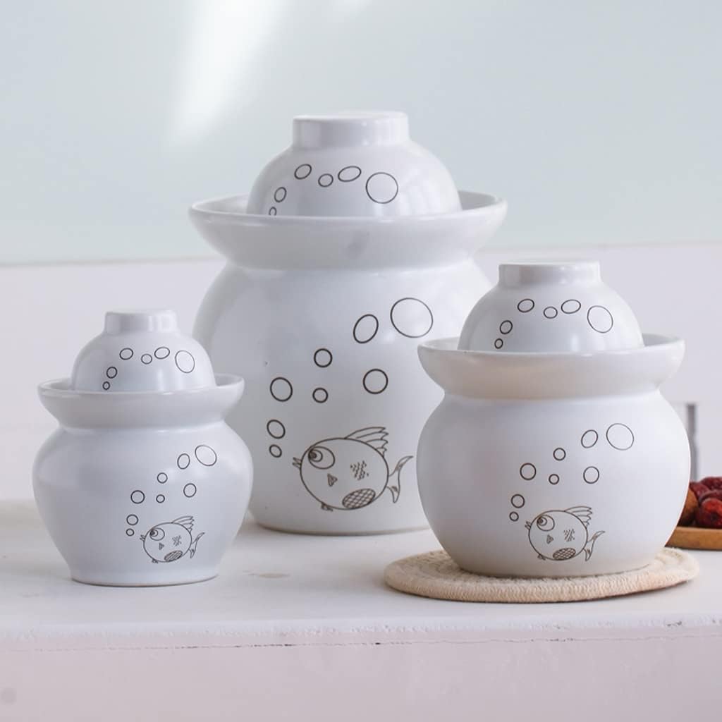 Traditional Chinese Porcelain Pickle Jar, Ceramic Fermentation Crock Pickling Pot,Fermenting Jar with Water Seal Airlock Lid Stoneware Fermenter for Kimchi Sauerkrau 3.5KG Jar
