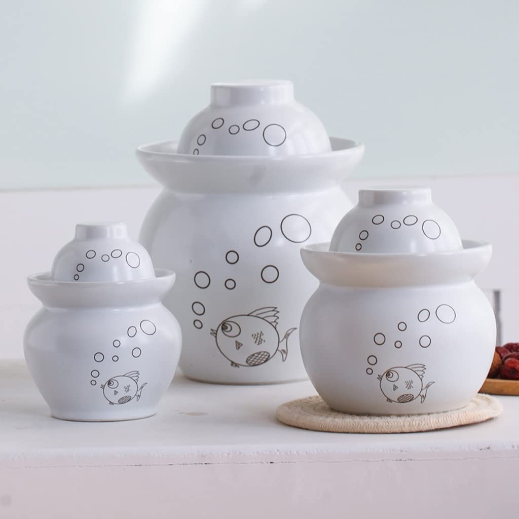 Amazon｜白色の伝統的な中国製陶器製発酵壷瓶 漬物瓶 水封エアロック蓋