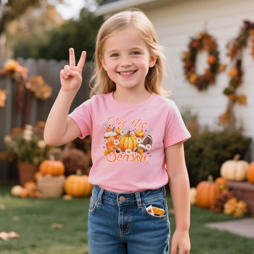 Thanksgiving Tshirts for Girl Fall Turkey Pumpkin Bow Shirt Cotton Short Sleeve Tees 2-12 Years4