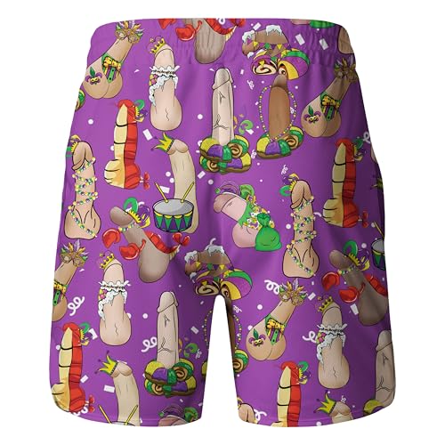 Mens Tropical Mardi Gras Bigfoot Hawaiian Shorts Funny Sasquatch Summer Swim Trunks for Men Beachwear2