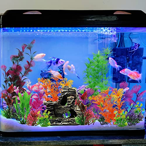 Pietypet Aquarium Decorations Plants With Rockery View, 25Pcs Aquarium Decor Plants And Rock Cave Hideout Ornaments, Fish Tank Accessories, Fish Tank Plants Plastic Decoration For Aquariums #TOP3