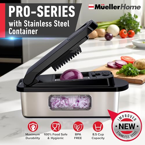 Image of MUELLER HOME Pro-Series 10-in-1, 8 Blade Stainless Steel Multi Vegetable Chopper And Mandoline Slicer, Kitchen Tools and Gadgets, Food and Veggie Chopper, Mincer, Dicer, French Fry Cutter, Black