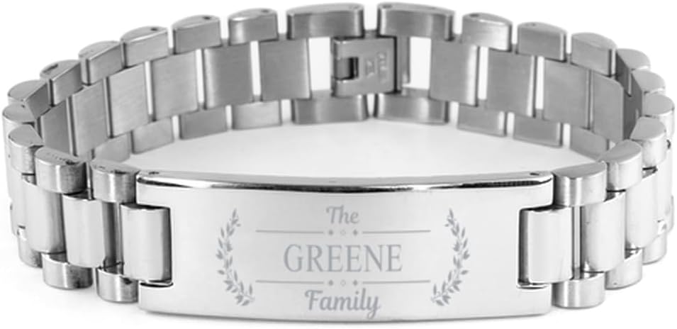 Greene Family Name Sign Ladder Stainless Steel Bracelet - Custom ID Plate Last Name Bracelet Birthday Christmas Gifts Idea For Friends Men Women, Engraved Adjustable