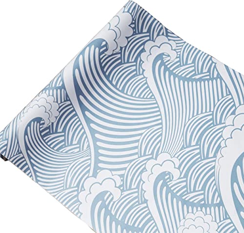Image of Cute Sea Waves Adhesive Shelf Liner Peel & Stick Dresser Drawer Sticker Cabinet Sticker Furniture Contact Paper, 17.7 Inch by 9.8 Feet