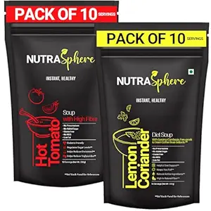 Diet Lemon Coriander, Tomato Soup Packets Combo. Weight Management, High Fibre, Diabetic Friendly (Instant, No MSG, Preservative Free, Sugarfree, Gluten Free)- 10 Sachets Each