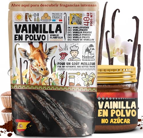 Nabür – 40gr Polvo de vainilla Bourbon de Uganda, Premium, sin agotar, no dulce, 100% natural, pastelería, postre, bebida